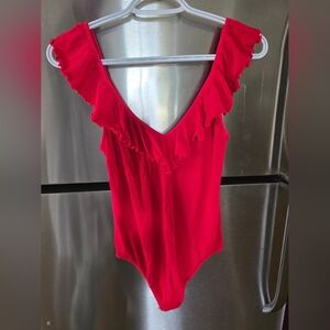 Wilfred Aritzia Thong Ruffled Red Bodysuit